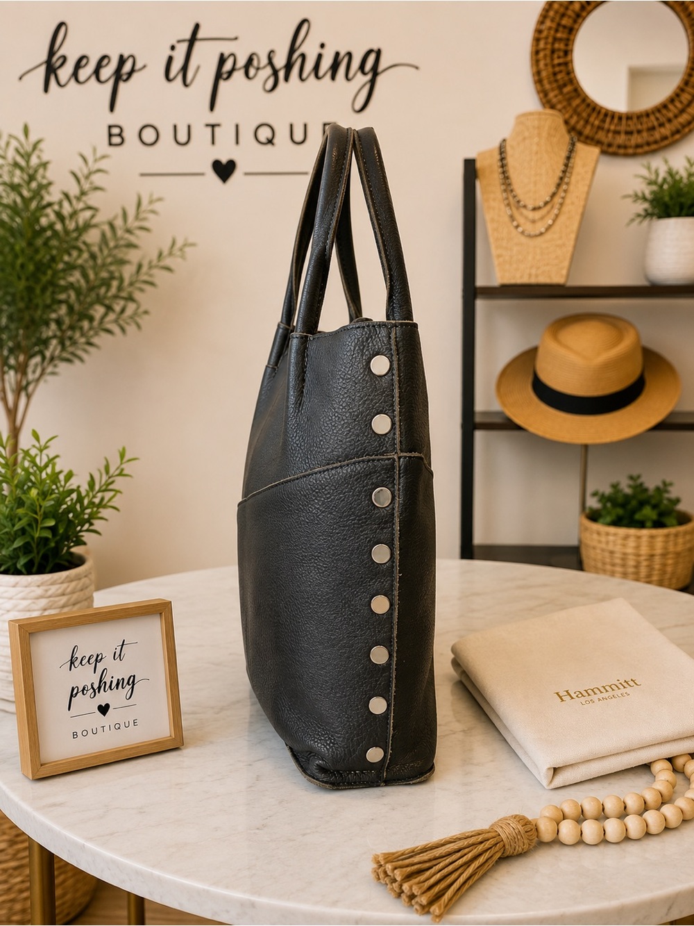 Hammitt Black Leather Tote with Red Interior - Picture 4 of 9